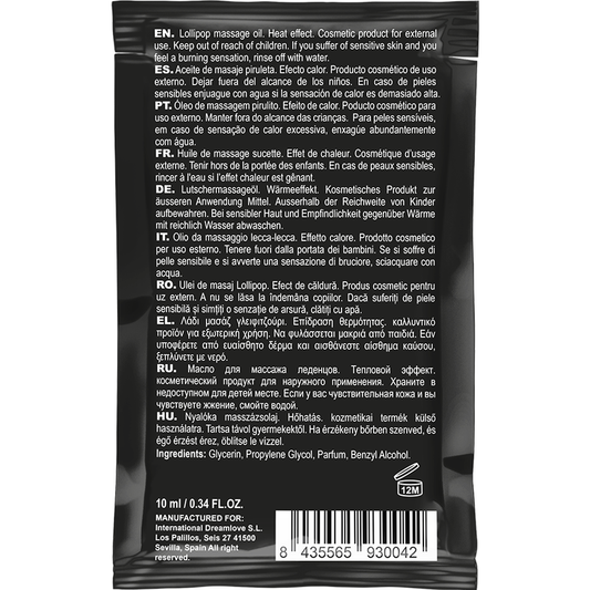 ÓLEO DE MASSAGEM BEIJÁVEL DE BOLSO COM EFEITO DE CALOR PIRULITO 10 ML