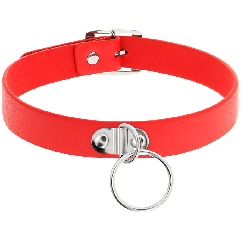 COLAR DE COURO VEGANO VERMELHO ACESSÓRIO FETISH MULHER