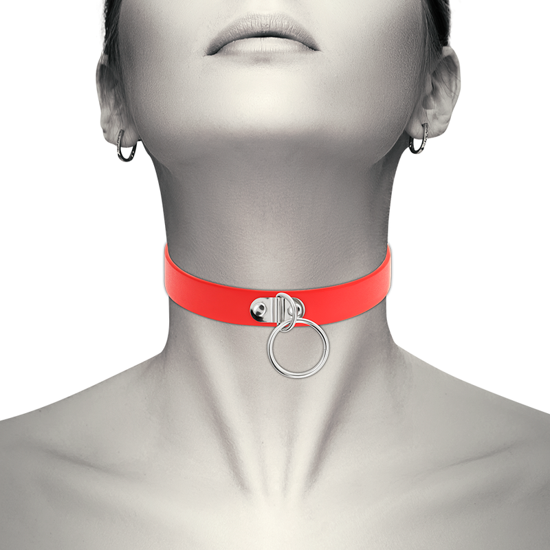 COLAR DE COURO VEGANO VERMELHO ACESSÓRIO FETISH MULHER