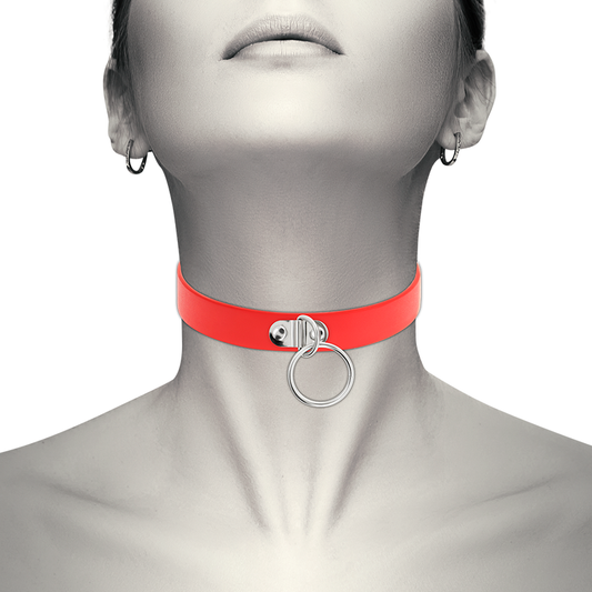 COLAR DE COURO VEGANO VERMELHO ACESSÓRIO FETISH MULHER