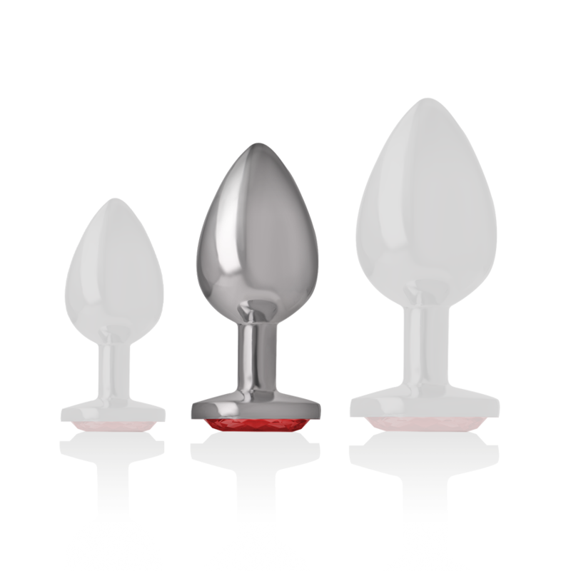 PLUGUE ANAL DE METAL COM VIDRO VERMELHO TAMANHO M