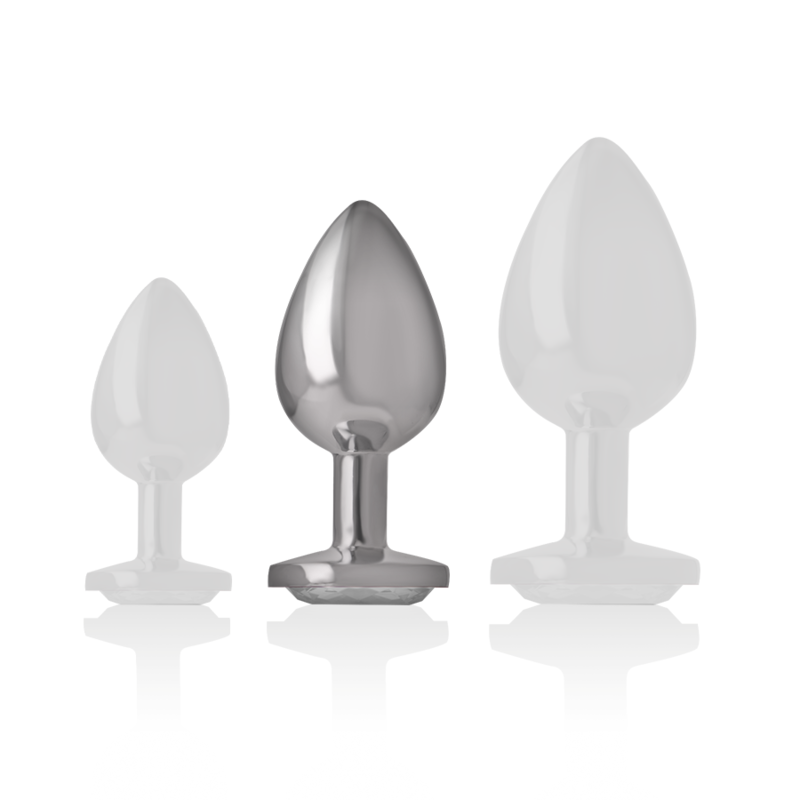 PLUG ANAL DE METAL DE ALUMÍNIO COM CRISTAL PRATA TAMANHO M