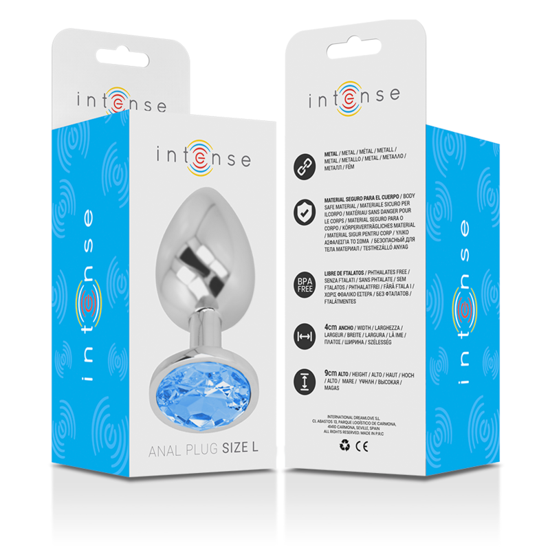 PLUG ANAL DE METAL DE ALUMÍNIO COM CRISTAL AZUL TAMANHO L
