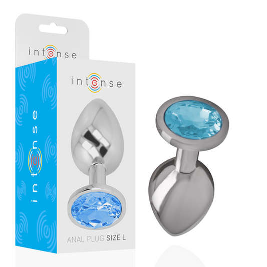 PLUG ANAL DE METAL DE ALUMÍNIO COM CRISTAL AZUL TAMANHO L