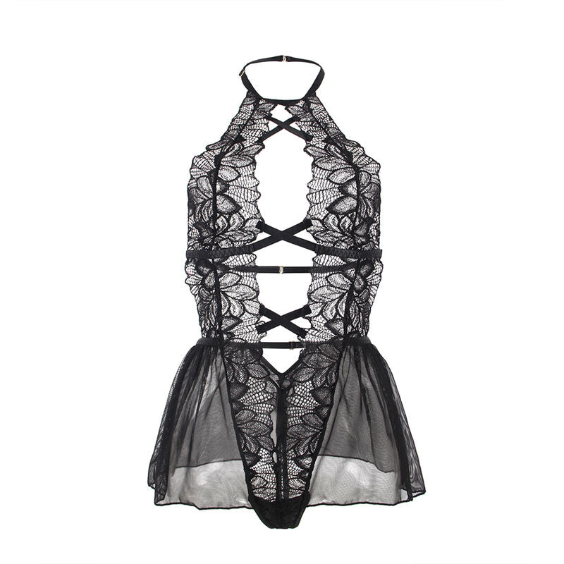 TEDDY HALTER NECK BARE BACK LACE PRETO