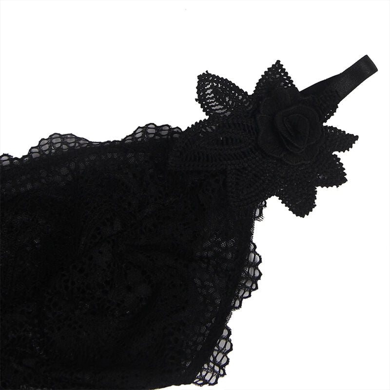 BABYDOLL TECIDO DE TULE COM RENDA E DETALHE FLOR PRETO