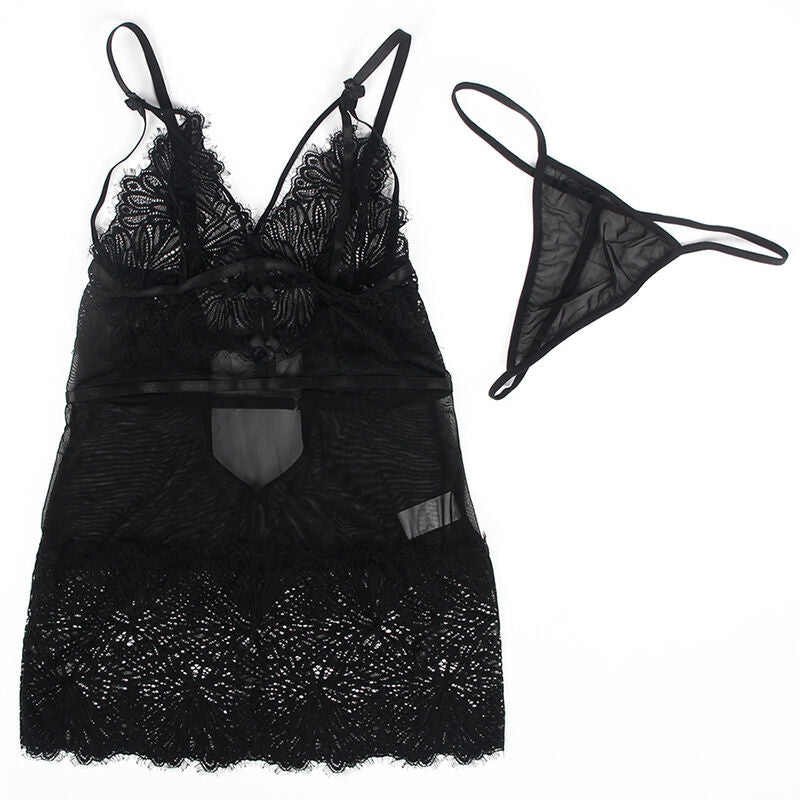 BABYDOLL COM ALÇAS DE RENDA AJUSÁTVEIS PRETO