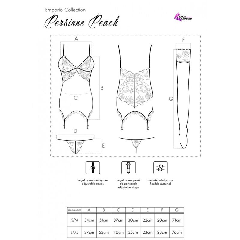 CONJUNTO PERSINNE PÊSSEGO CORSET + CALCINHA + MEIAS