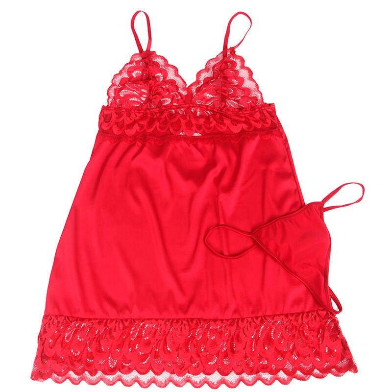 BABYDOLL DE CETIM COM RENDA VERMELHA