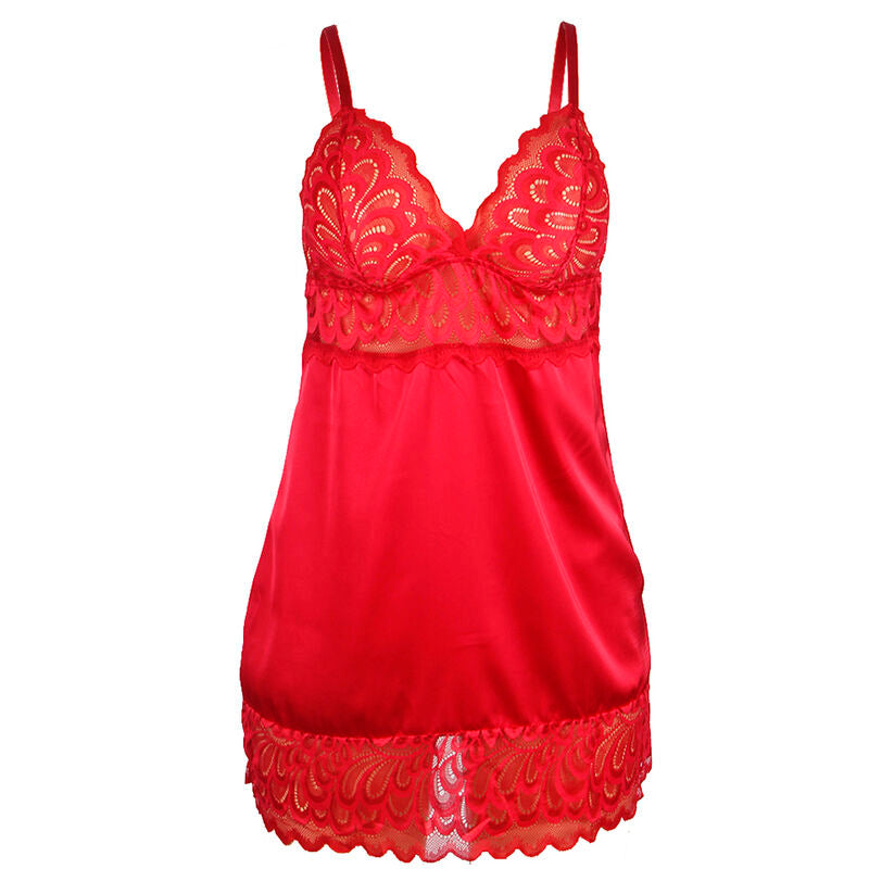 BABYDOLL DE CETIM COM RENDA VERMELHA