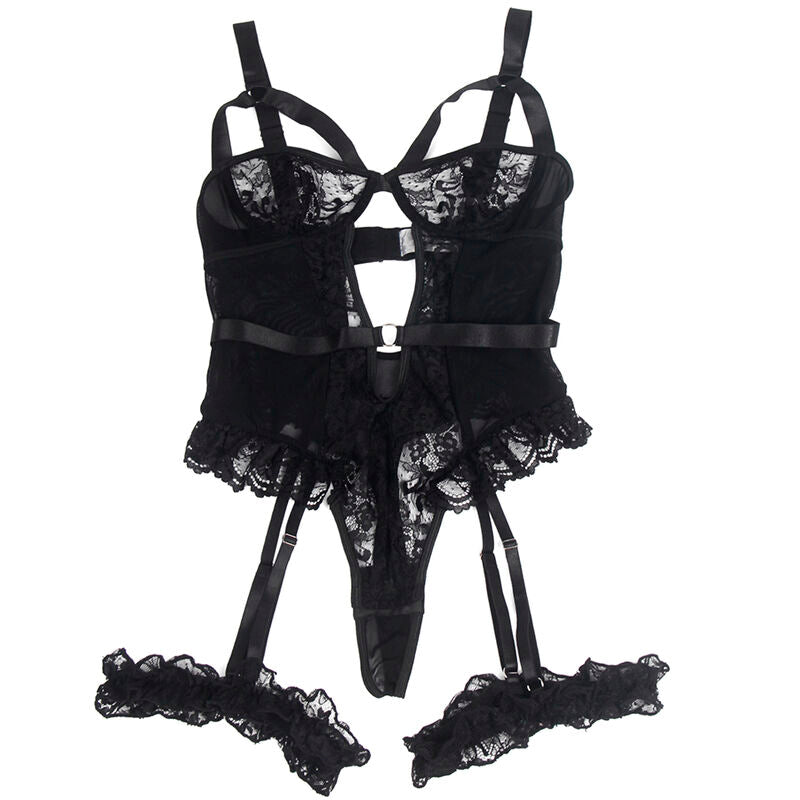 TEDDY COM LIGA COM DETALHE RENDA E TIRAS PRETO/VERMELHO