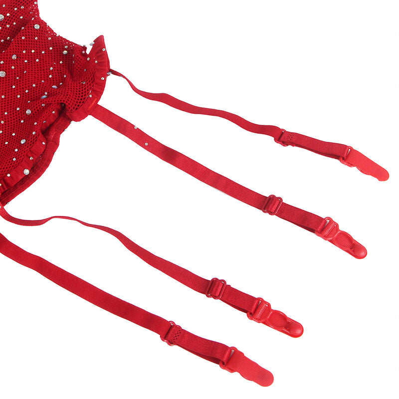 BODYSTOCKING DE REDE COM LUVAS E DIAMANTES VERMELHO TAMANHO ÚNICO