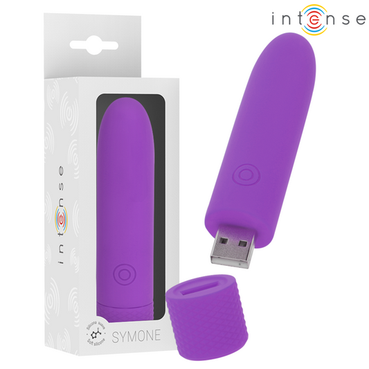 SYMONE USB RECARREGÁVEL VIBRATÓRIA BULLET 8 VIBRAÇÕES ROXO 10 X 2,2 CM