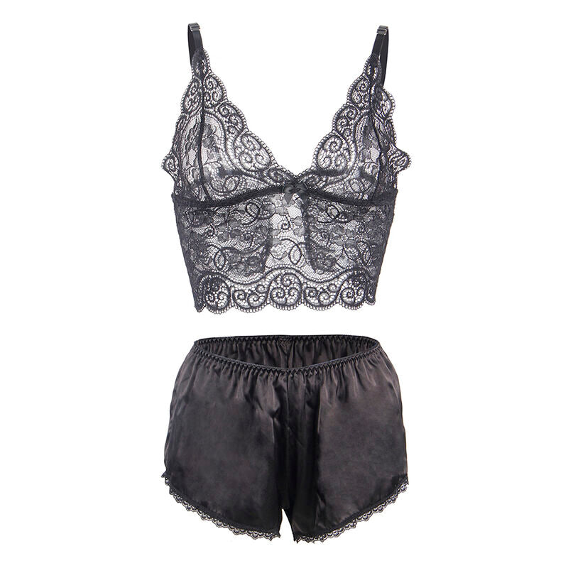 CAMISOLA DE SEDA E RENDA + CALCINHA PRETA