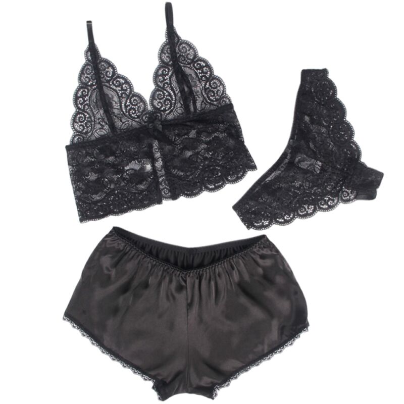 CAMISOLA DE SEDA E RENDA + CALCINHA PRETA