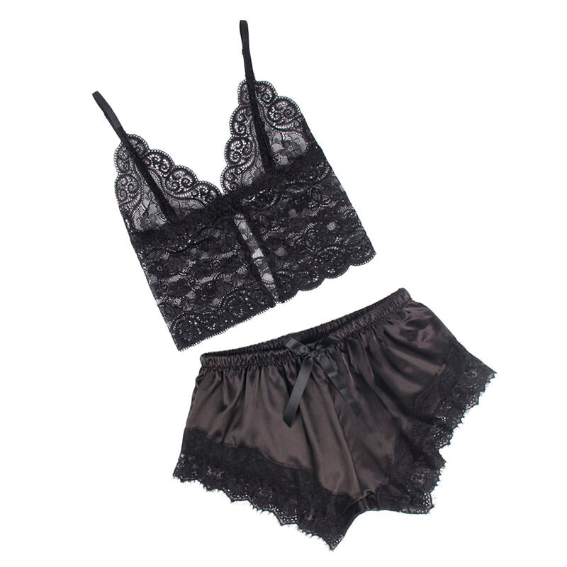 CAMISOLA DE SEDA CASUAL + CALÇA DE RENDA PRETA