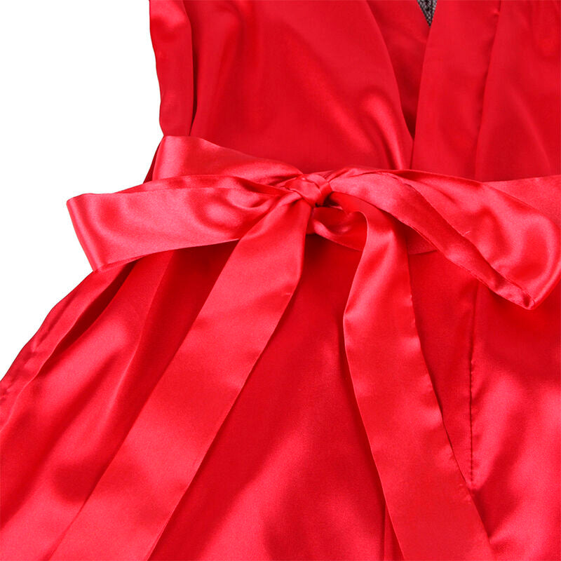 CAMISOLA DE RENDA TRANSPARENTE NAS COSTAS + TANGA VERMELHO/PRETO
