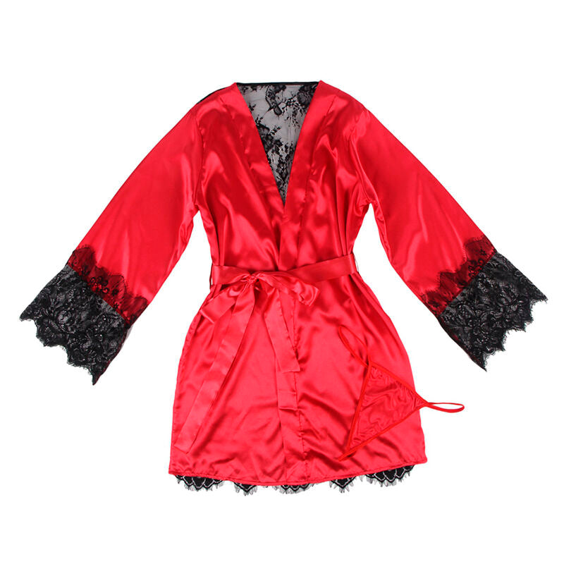 CAMISOLA DE RENDA TRANSPARENTE NAS COSTAS + TANGA VERMELHO/PRETO