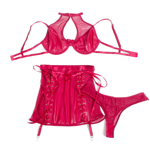 CONJUNTO DE SUTIÃ E SAIA DE COURO VERMELHO