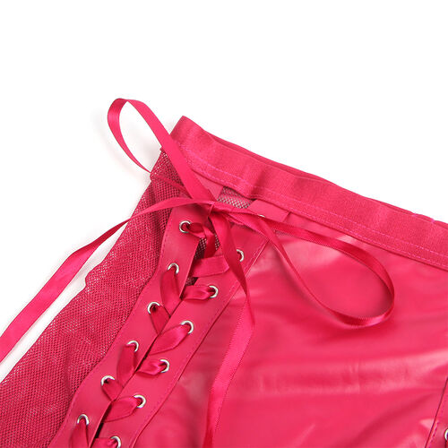 CONJUNTO DE SUTIÃ E SAIA DE COURO VERMELHO