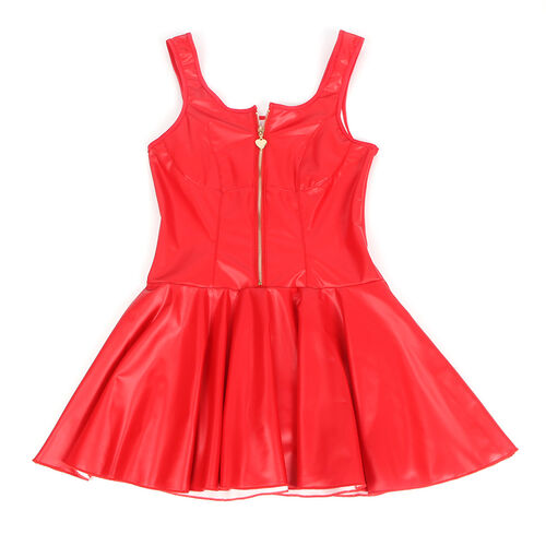 VESTIDO DE COURO COM ZÍPER DE CORAÇÃO VERMELHO