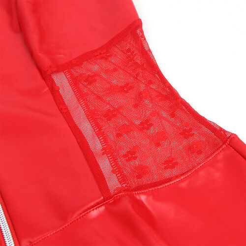 VESTIDO DE COURO COM ZÍPER DE RENDA VERMELHO