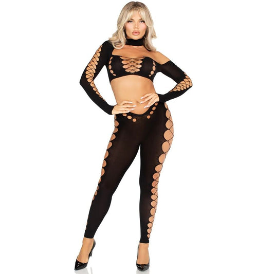 TOP CROP E LEGGINGS CORTADO SEM COSTURA PRETO