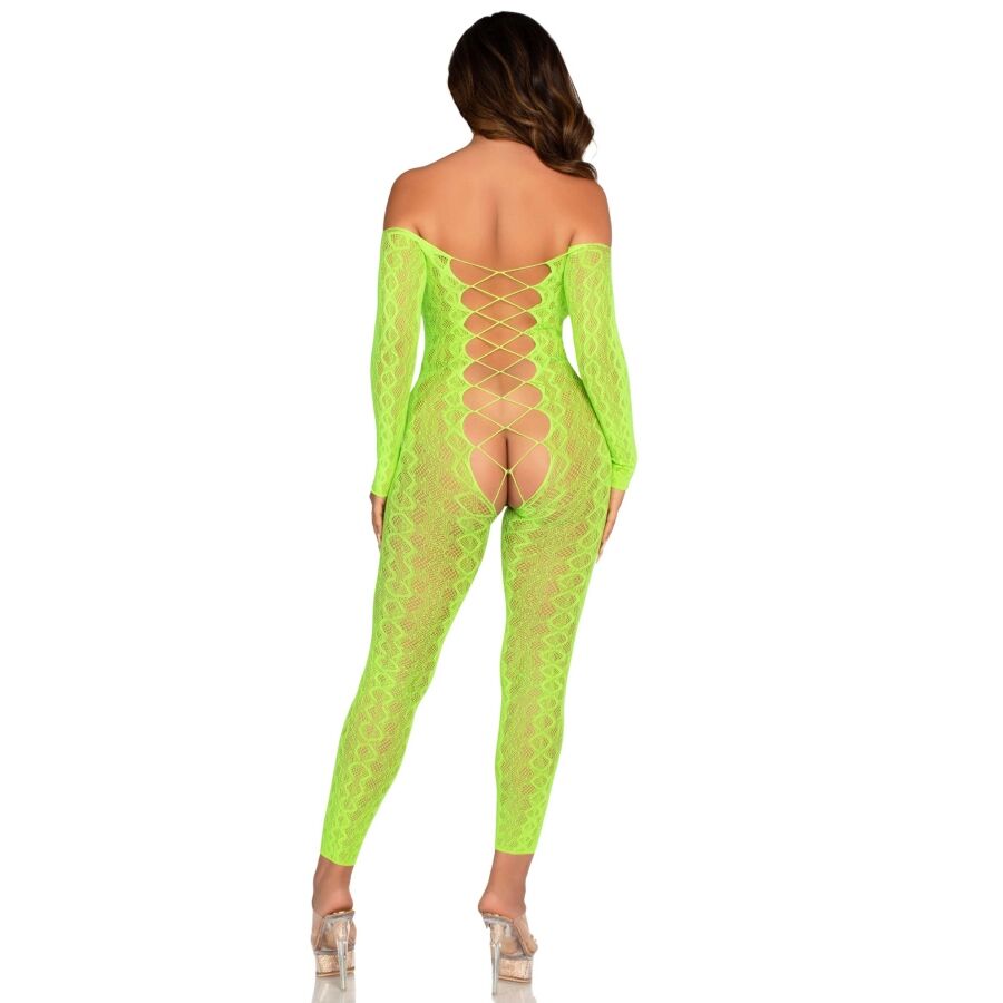 BODYSTOCKING SEM BASE EXÓTICO RENDA DE COBRA VERDE NEON