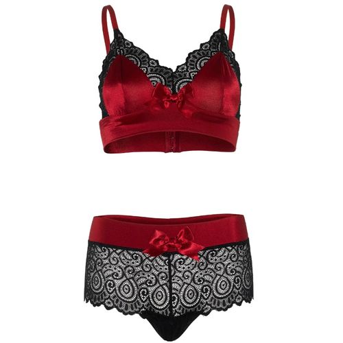 CONJUNTO DE 2 PCS LINGERIE PRETO E VERMELHO