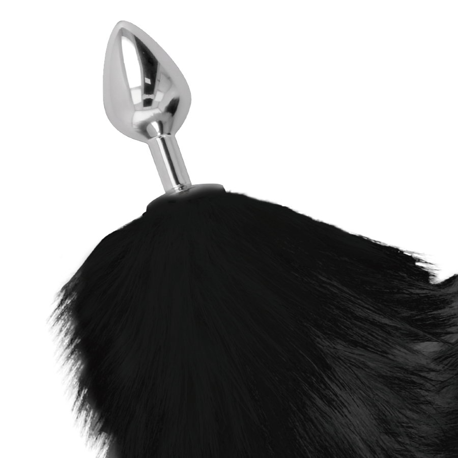 PLUG ANAL PRATA 8 CM COM CAUDA PRETA