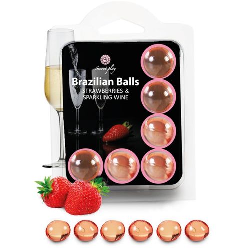 CONJUNTO 6 BOLAS BRASILEIRAS MORANGOS COM CHAMPANHE