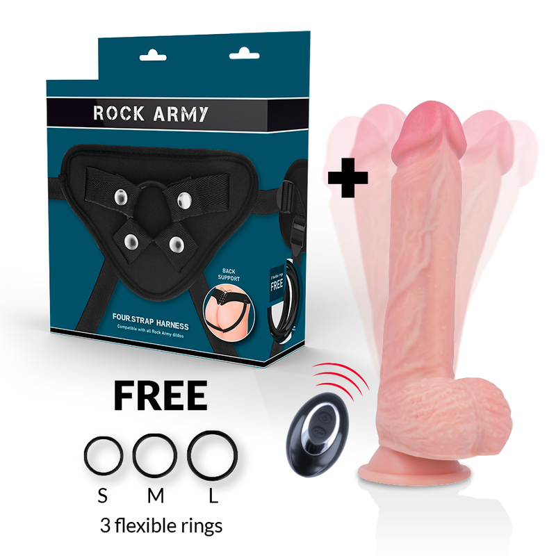 ARCOTE ROCKARMY + VIBRADOR DE SILICONE LÍQUIDO PREMIUM APACHE CONTROLE REMOTO 22CM