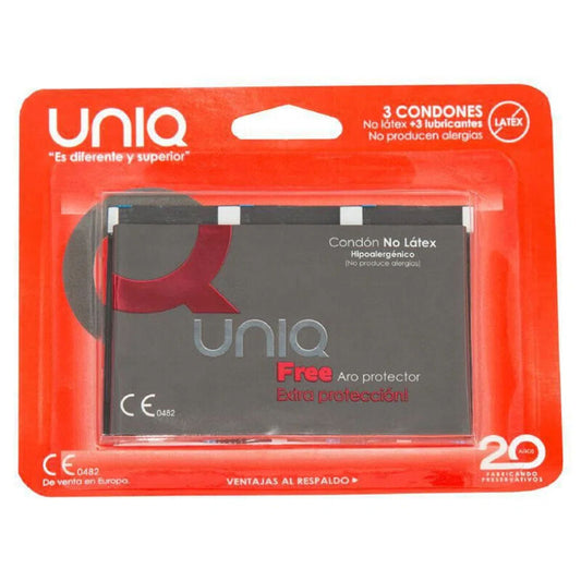PRESERVATIVOS SEM LÁTEX UNIQ COM ANEL PROTETOR 3 UNIDADES