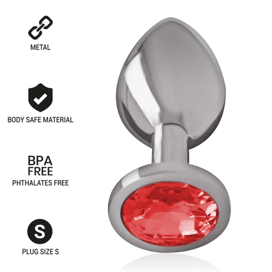 PLUG ANAL DE METAL DE ALUMÍNIO COM CRISTAL VERMELHO TAMANHO S