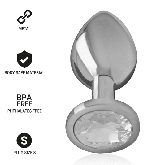 PLUG ANAL DE METAL DE ALUMÍNIO COM CRISTAL PRATA TAMANHO S
