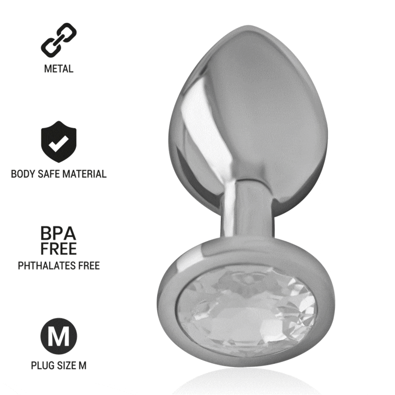 PLUG ANAL DE METAL DE ALUMÍNIO COM CRISTAL PRATA TAMANHO M