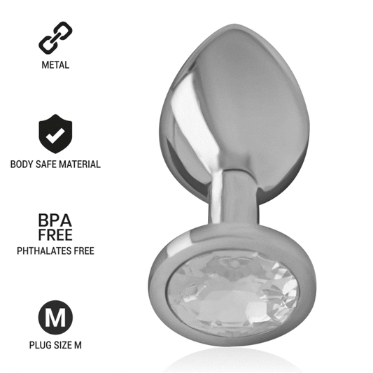 PLUG ANAL DE METAL DE ALUMÍNIO COM CRISTAL PRATA TAMANHO M