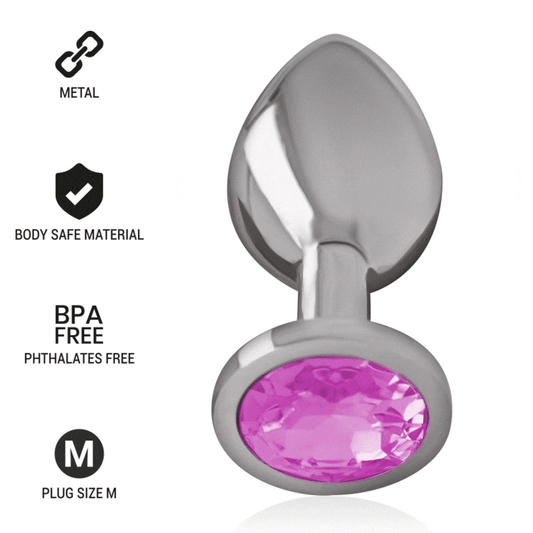 PLUG ANAL DE METAL DE ALUMÍNIO COM CRISTAL ROSA TAMANHO M