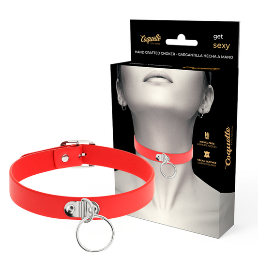 COLAR DE COURO VEGANO VERMELHO ACESSÓRIO FETISH MULHER