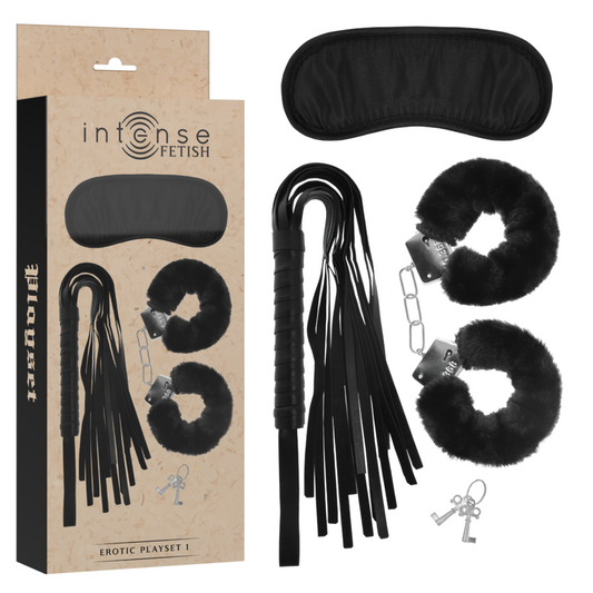 PLAYSET ERÓTICO 1 COM ALGEMAS, MÁSCARA CEGA E FLOGGER