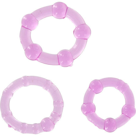 CONJUNTO DE SEVÊNCIAS DE TRÊS ANÉIS DE PÊNIS LILÁS