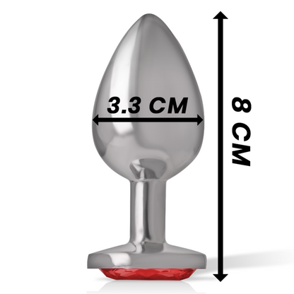 PLUGUE ANAL DE METAL COM VIDRO VERMELHO TAMANHO M