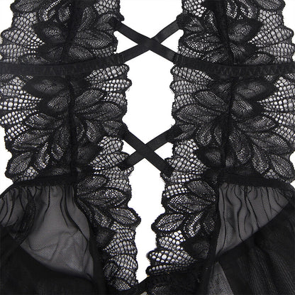 TEDDY HALTER NECK BARE BACK LACE PRETO