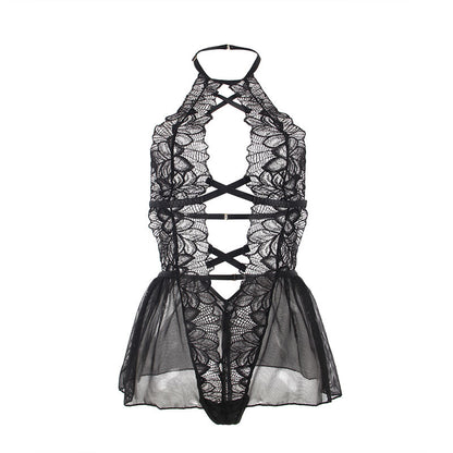 TEDDY HALTER NECK BARE BACK LACE PRETO
