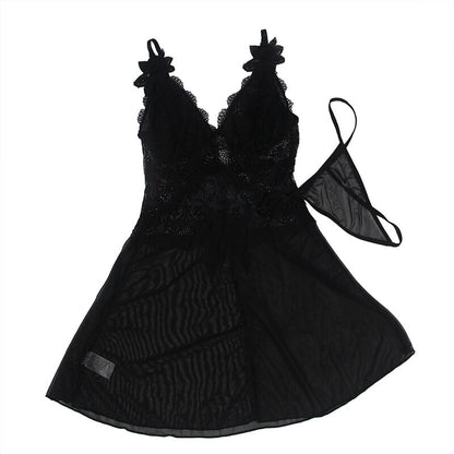 BABYDOLL TECIDO DE TULE COM RENDA E DETALHE FLOR PRETO