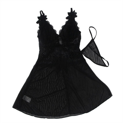 BABYDOLL TECIDO DE TULE COM RENDA E DETALHE FLOR PRETO
