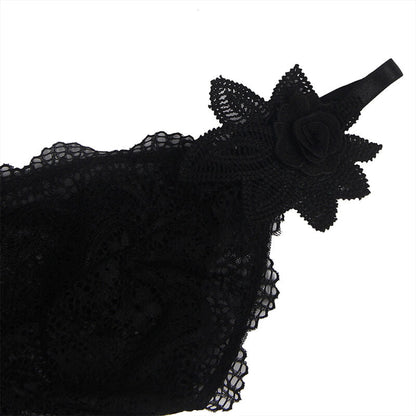 BABYDOLL TECIDO DE TULE COM RENDA E DETALHE FLOR PRETO
