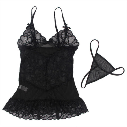 BABYDOLL COM ALÇAS AJUSTÁVEIS E RENDA TRANSPARENTE ESTAMPADO FLORAL PRETO