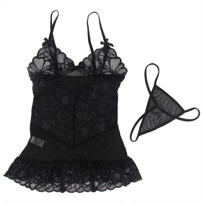 BABYDOLL COM ALÇAS AJUSTÁVEIS E RENDA TRANSPARENTE ESTAMPADO FLORAL PRETO