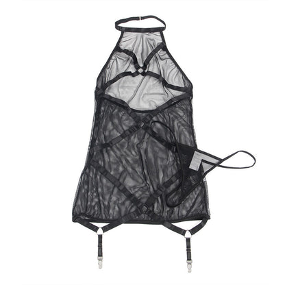 VESTIDO HALTER NECK TRANSPARENTE PRETO